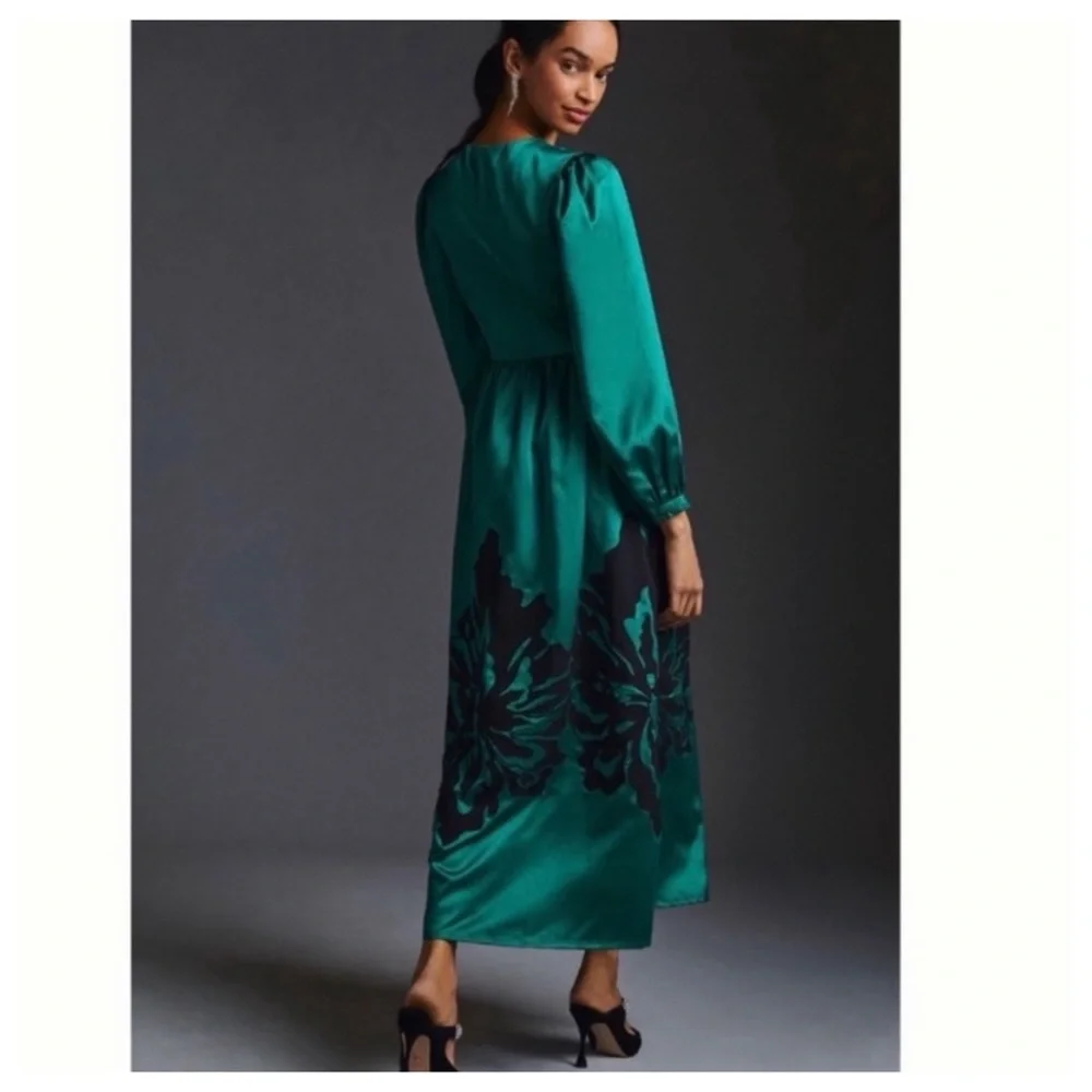 NWT Ssle Anthropologie Nikasha Emerald Green Embroidered Appliqué Maxi Dress - Picture 6 of 14